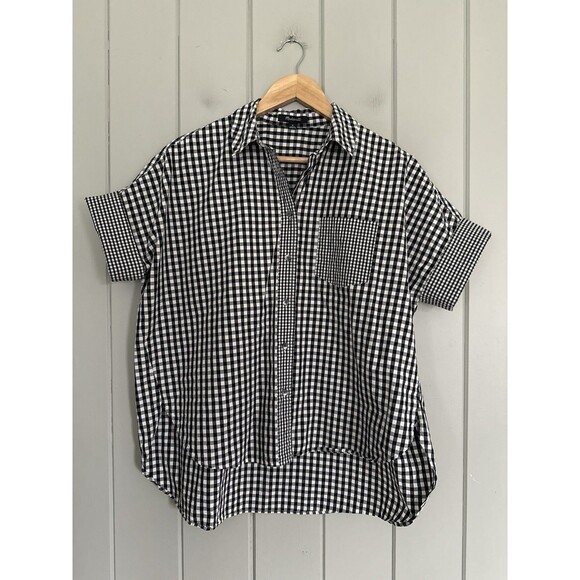 Madewell Tops - Madewell Top Shirt M Medium Gingham Play Button Down Boxy Oversized H8272 Black